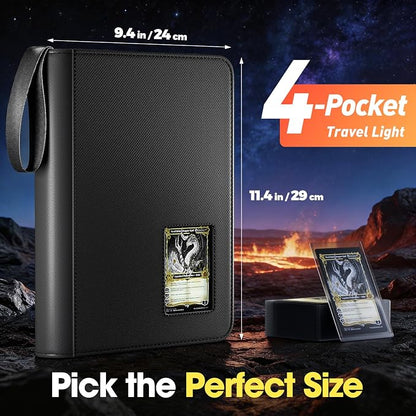 ProCase 4 Pocket Top Loader Binder, Holding 144 Cards in 3"x4" Toploaders, Side Loading Small Book Folder with Clear Window for Pokemon, Trading, Sports Cards Collection TCG, MTG -Black