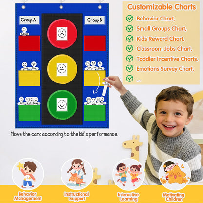 ALSLEA Behavior Chart for Classroom 26"H x 19" W Student Behavior, Emotions, and Group Management Pocket Chart Stoplight Behavior Chart for Kids at Home with 35 Dry Erasable Cards