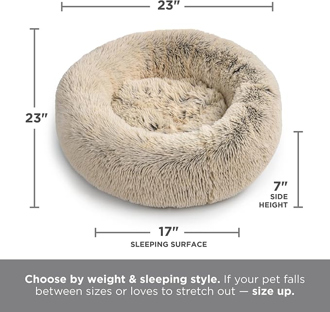 Best Friends by Sheri The Original Calming Donut Dog Bed for Small Dogs up to 25 lbs, Shag Faux Fur, Dark Chocolate, 23" x 23"
