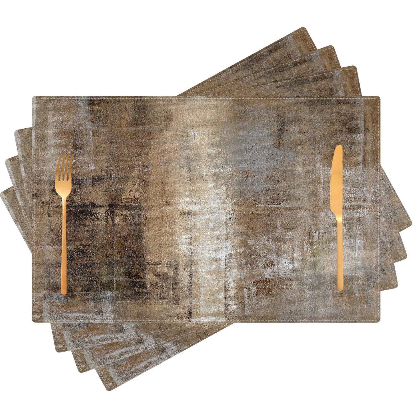 Kerton Stork Brown and Gray Placemats Set of 4, Modern Abstract Place Mats