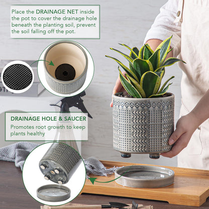 POITONRU Indoor-Outdoor Ceramic Plant Pots: 6 Inch Flower Pots with Drainage Hole & Saucer - Decorative Ceramic Pots for Plants Herbs Succulents - Home Garden Patio Lawn Use
