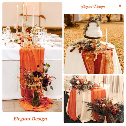 10 Pack Fall Halloween Table Runner 10FT Orange Cheesecloth Table Runner 35 x 120 Inch Long Semi-Sheer Gauze Fabric Boho or Rustic Wedding Table Decor for Bridal Shower Baby Shower Holiday Party