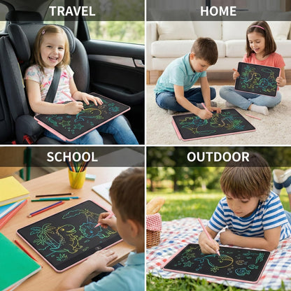 16 Inch LCD Writing Tablet for Kids 2 Pack, Large Drawing Board Doodle Pad, Colorful Screen Erasable Sketch Tablet, Travel Toys and Reusable Learning Gift for Boys Girls (Pink)
