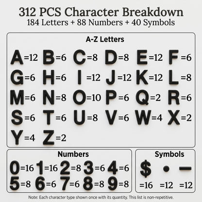 1 Inch Tall Plastic Letter Board Letters Only, 312 PCS Black Precut Replacement Letters and Numbers for Felt Letter Boards, Message Boards and Directory Boards, No Board Included
