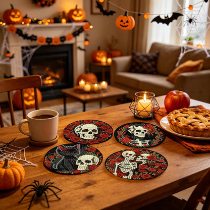 KYOQFVN 8 PCS Halloween Diamond Art Coasters Kits, DIY Halloween Diamond Painting Coasters with Holder, Full Drill Art Crafts Supplies for Cup Mat for Home Decor