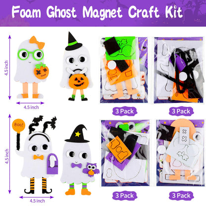12 Pieces Foam Ghost Magnet Craft Kit Halloween Refrigerator Magnets DIY Self Adhesive Foam Magnet for Halloween Party Decorations