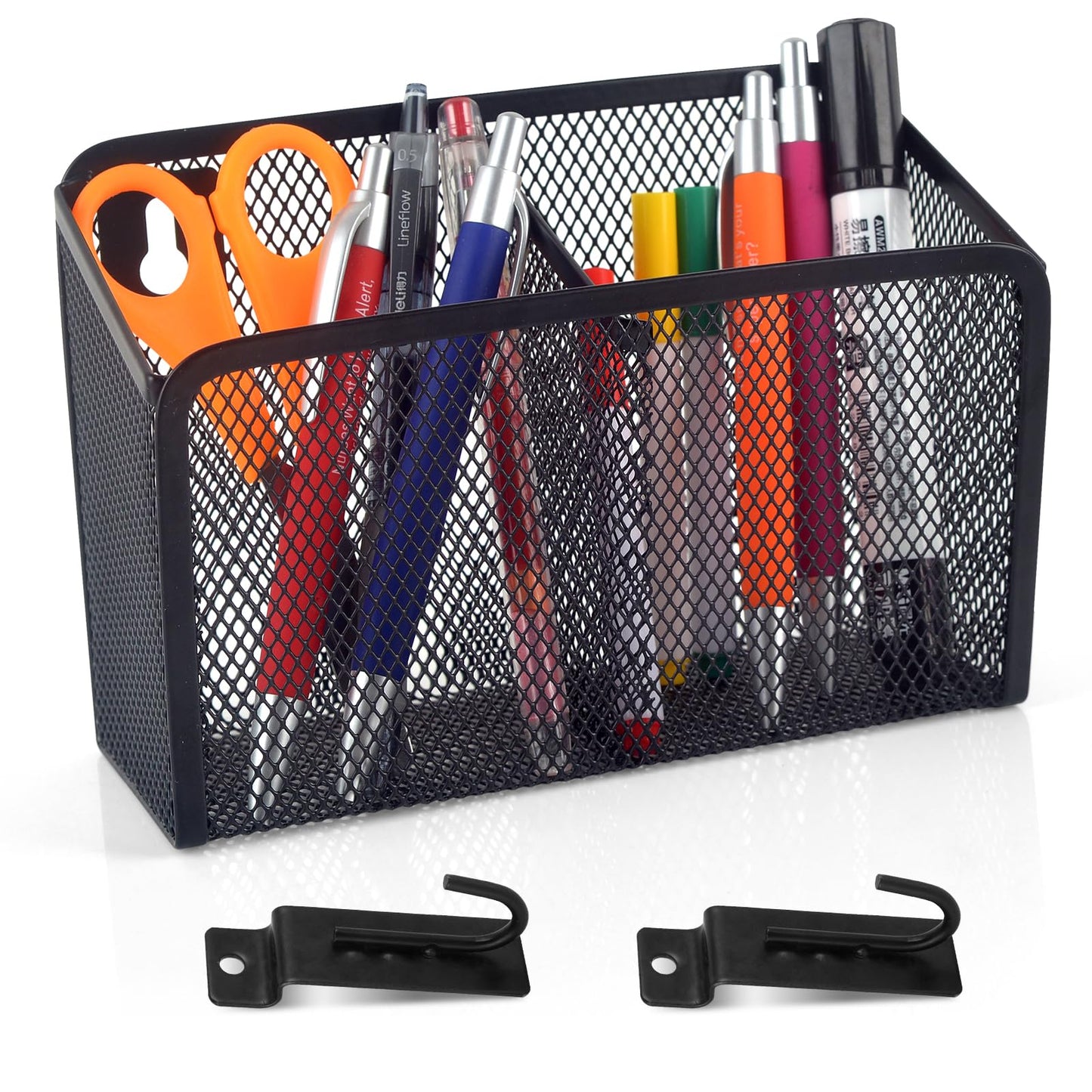 SMAODSGN Wall Hanging Pencil Holder With Slatwall J Hooks Slatwall Pencil Cup Wall Mounted Pen Holder Wall Marker Holder Metal Pencil Holder For Paintbrushes Pegboard Classroom Home