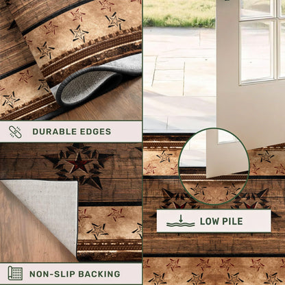 ZLXMN Machine Washable Western Runner Rug,2x6ft,Farmhouse Entrance Runner Rug,Black and Brown Star Hallway Rug Thin Indoor Runner Rugs with Rubber Backing Floor Mat Suitable for Kitchen Bedroom