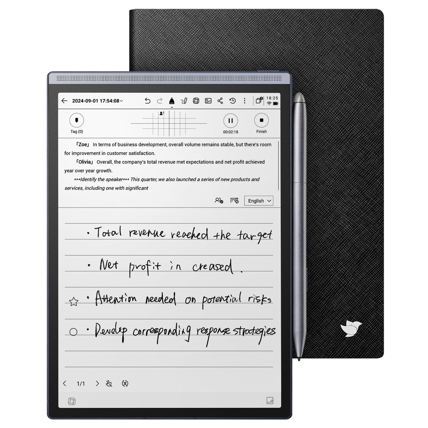 iFLYTEK AINOTE Air 2 Bundle with Black Folio Case, 8.2-inch AI Paper Tablet Writing Tablet, Digital Notebook with Pen, Voice-to-Text Transcription, Multi-Languages Chatgpt Support