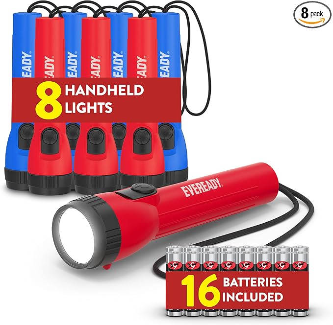 EVEREADY LED Flashlights (8-Pack), Bright Flashlights for Emergencies and Camping Gear, Flash Light with AA Batteries Included, Red/Blue (8-Pack)