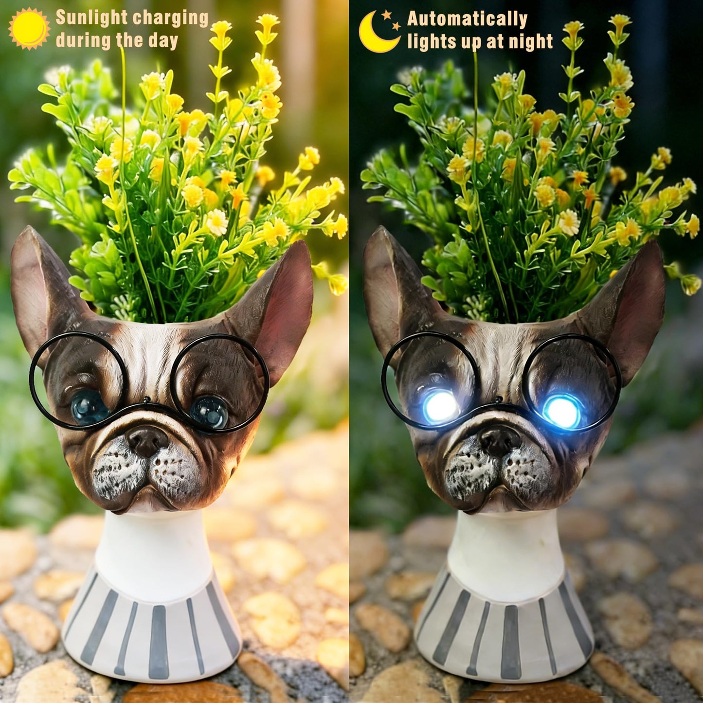 Made Funny Face Dog Flower Pots with Glasses - Standing Resin Planter Pot for Succulent & Trailing Plants, Cute Animal Novelty Planters, Indoor Outdoor Garden Decor