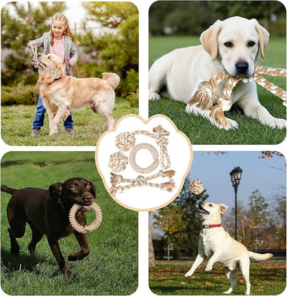PetiFine Chew Toys for Dogs 4 Pack, Dog Rope Toy for Aggressive Chewers, Interactive Rope Ball Natural Cotton, Dog Tug of War Toy for Teeth Cleaning