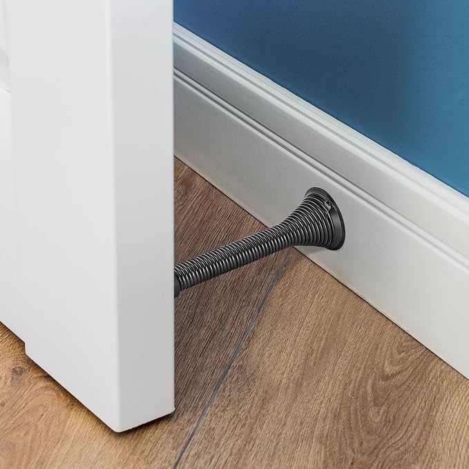 Ravinte Door Stoppers, 12 Pack Black Spring Door Stops with Rubber Bumper, Door Stoppers for Bottom of Door