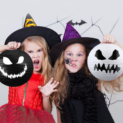 6 Pieces Halloween Paper Lanterns Party Decorations Halloween Hanging Lanterns Decorative for Home Outdoor Yard Party Supplies Favors 11.8 x 11 inch, White, Black (Normal Style)