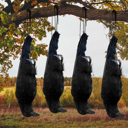 Lewtemi Realistic Hanging Dead Crows Decoy Life Size ,Feathered Fake Crows for Garden Decorations,Black,17 inches ,4 pcs