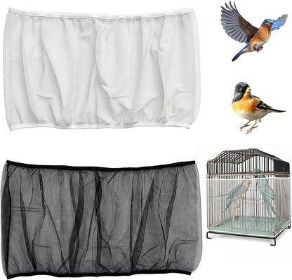 2 Pcs Bird Cage Seed Catcher, Bird Cage Seed Catcher Guard Nylon Net Cover, Adjustable 137.8-196.9 Inches Circumference (Black & White, XL)