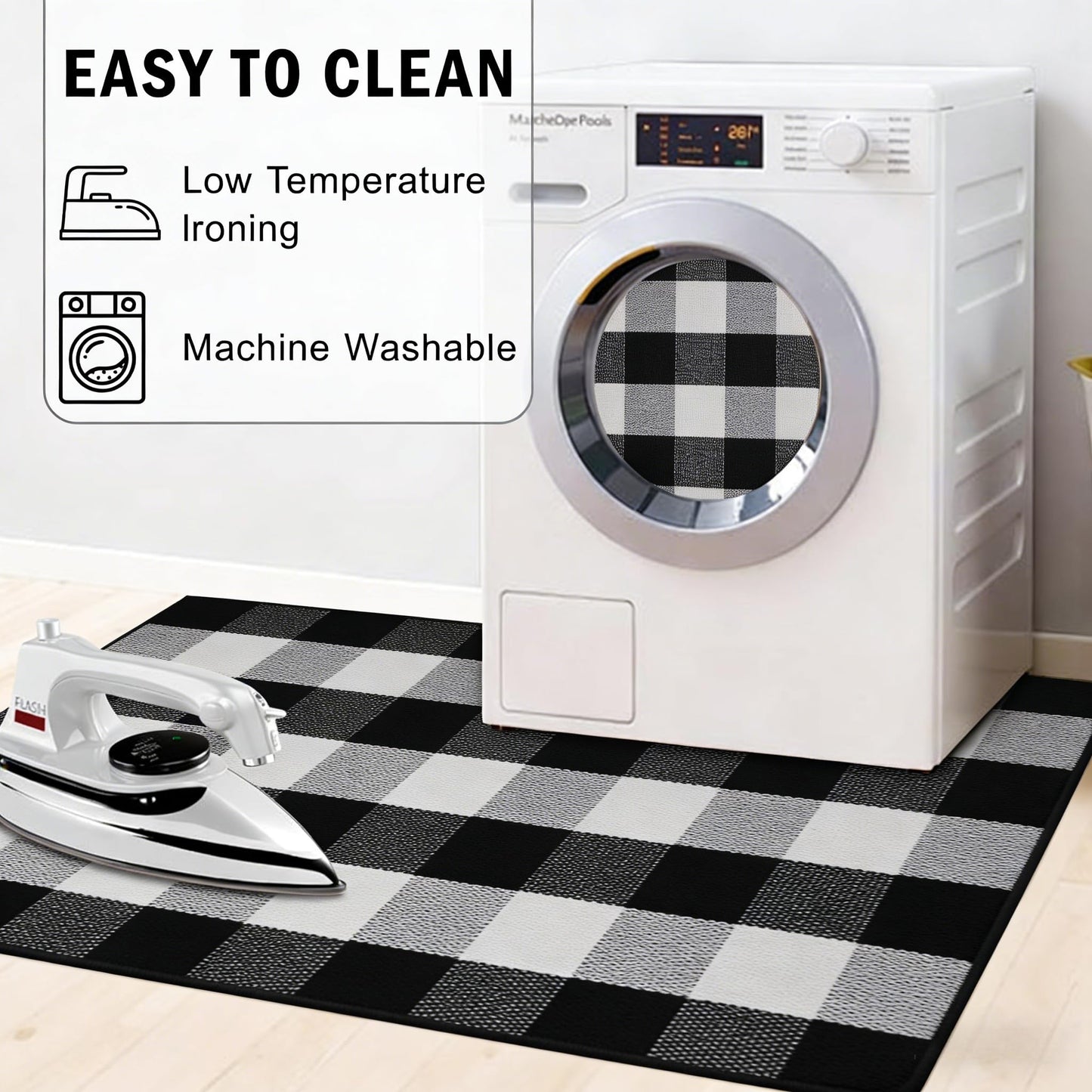 WAYYE Buffalo Plaid Outdoor Rug 27.5" x 43" Black and White Checkered Area Rug Washable Doormats Indoor Outdoor Rugs for Layered Front Door Mats, Porch, Entryway, Kitchen, Farmhouse