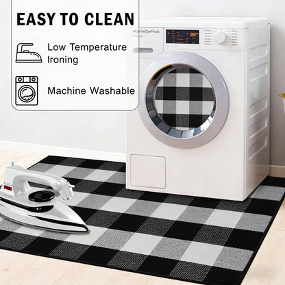 WAYYE Buffalo Plaid Outdoor Rug 27.5" x 43" Black and White Checkered Area Rug Washable Doormats Indoor Outdoor Rugs for Layered Front Door Mats, Porch, Entryway, Kitchen, Farmhouse