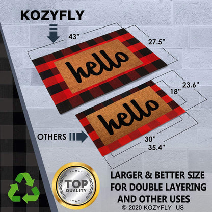 KOZYFLY Buffalo Plaid Rug 27.5x43 Inches Red and Black Checkered Rug Christmas Halloween Fall Door Mat Woven Cotton Washable Area Rugs Door Mat Outdoor Entrance for Front Porch Entryway