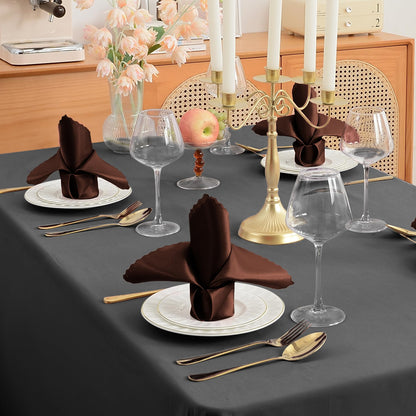 RUDONG M 72 Pack Chocolate Brown Satin Napkin, 17 x 17 Inch Square Cloth Napkins, Soft Fabric Napkin with Scalloped Edges, Reusable Washable Dinner Table Napkins for Wedding, Banquet, Party