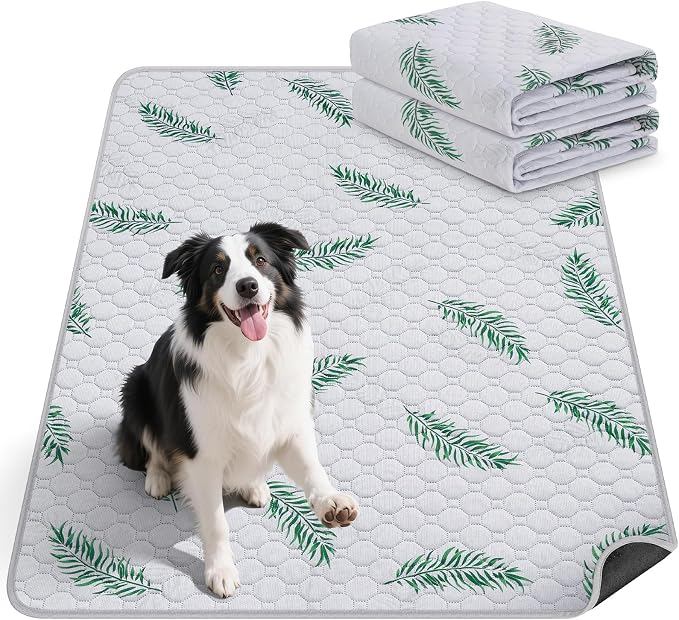 WanpeeGoo Washable Pee Pads for Dogs, 2Pack Reusable Puppy Pads, Super Absorbent & Leakproof Dog Pads, Anti-Slip Dog Pee Pads for Puppy Training & Incontinence, Leaf Pattern 36"x41"