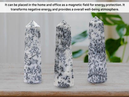 Amazing Gemstone Dendrite Opal Crystal Towers - Natural Healing Crystal Point Obelisk for Reiki Healing and Crystal Grid (3" to 4" INCH)