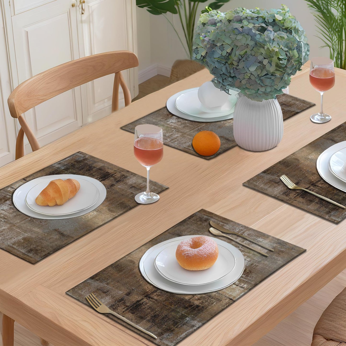 Kerton Stork Brown and Gray Placemats Set of 4, Modern Abstract Place Mats