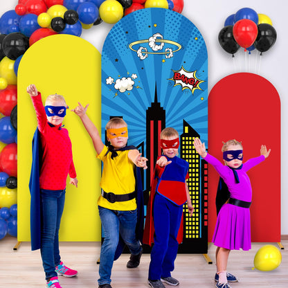 chiazllta 3 PCS Super Theme Hero Arch Backdrop Cover Hero Birthday Decorations Polyester Arch Stand Cover Heroes Photography Background for Photo Props Baby Shower Cosplay Wedding Backdrop Supplies