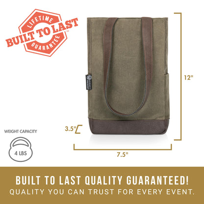 Legacy - a Picnic Time Brand, 2-Bottle Insulated Wine Bag, Distressed Waxed Canvas Wine Tote Bag, Wine Gift Bag