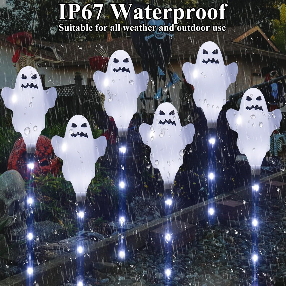 6 Pack Solar Halloween Ghosts Outdoor Decorations, Solar Halloween Lights Outdoor Waterproof, Pathway Lights for Outside Garden Patio Yard Lawn Party Walkway Grave Ghost Decor