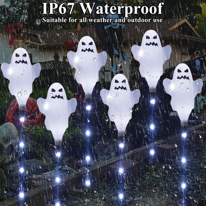 6 Pack Solar Halloween Ghosts Outdoor Decorations, Solar Halloween Lights Outdoor Waterproof, Pathway Lights for Outside Garden Patio Yard Lawn Party Walkway Grave Ghost Decor