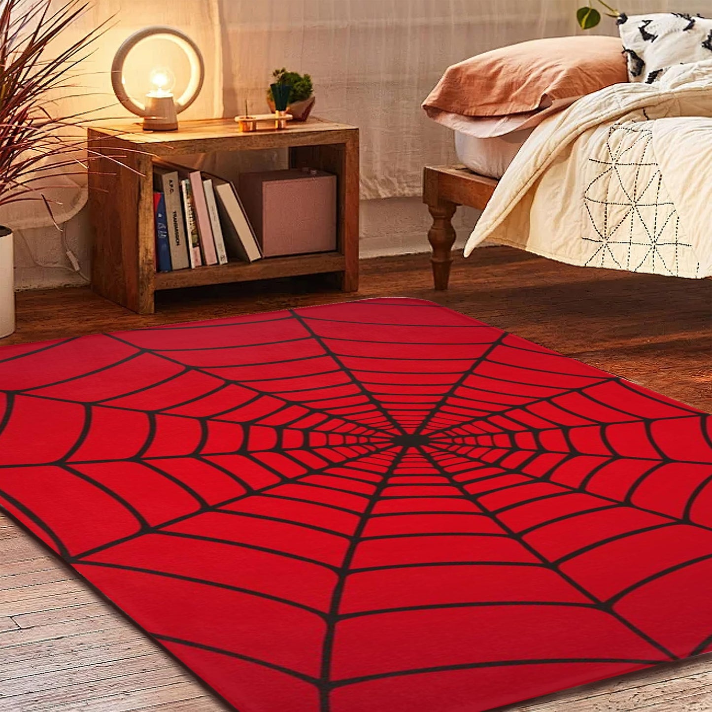 Red Spider Web Area Rug, 5x7 Indoor Area Rugs Washable Rugs for Living Room Carpet, Farmhouse Non Slip Carpet for for Bedroom Laundry Room Kitchen Non Slip Soft Low-Pile
