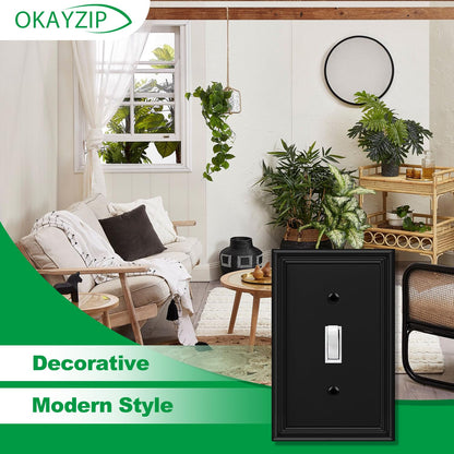 Matte Black Decorative Single Toggle Light Switch Covers Wall Plate, Natural Material Switch Plate Covers - Modern Style (1 Gang Toggle 4 Pack)