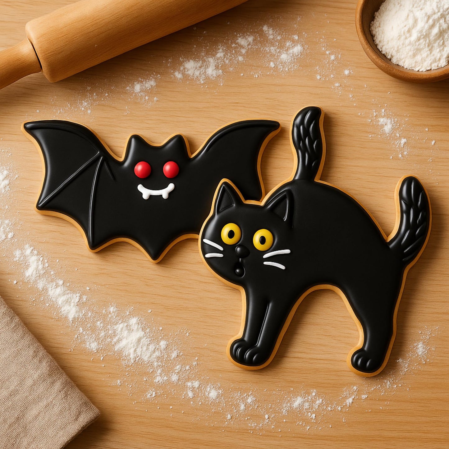 Teenyyou 2 Pcs Extra Large 8" Halloween Cookie Cutters Including Scared Cat and Bat Shaped Stainless Steel Mold Cutters for Halloween Holiday Baking