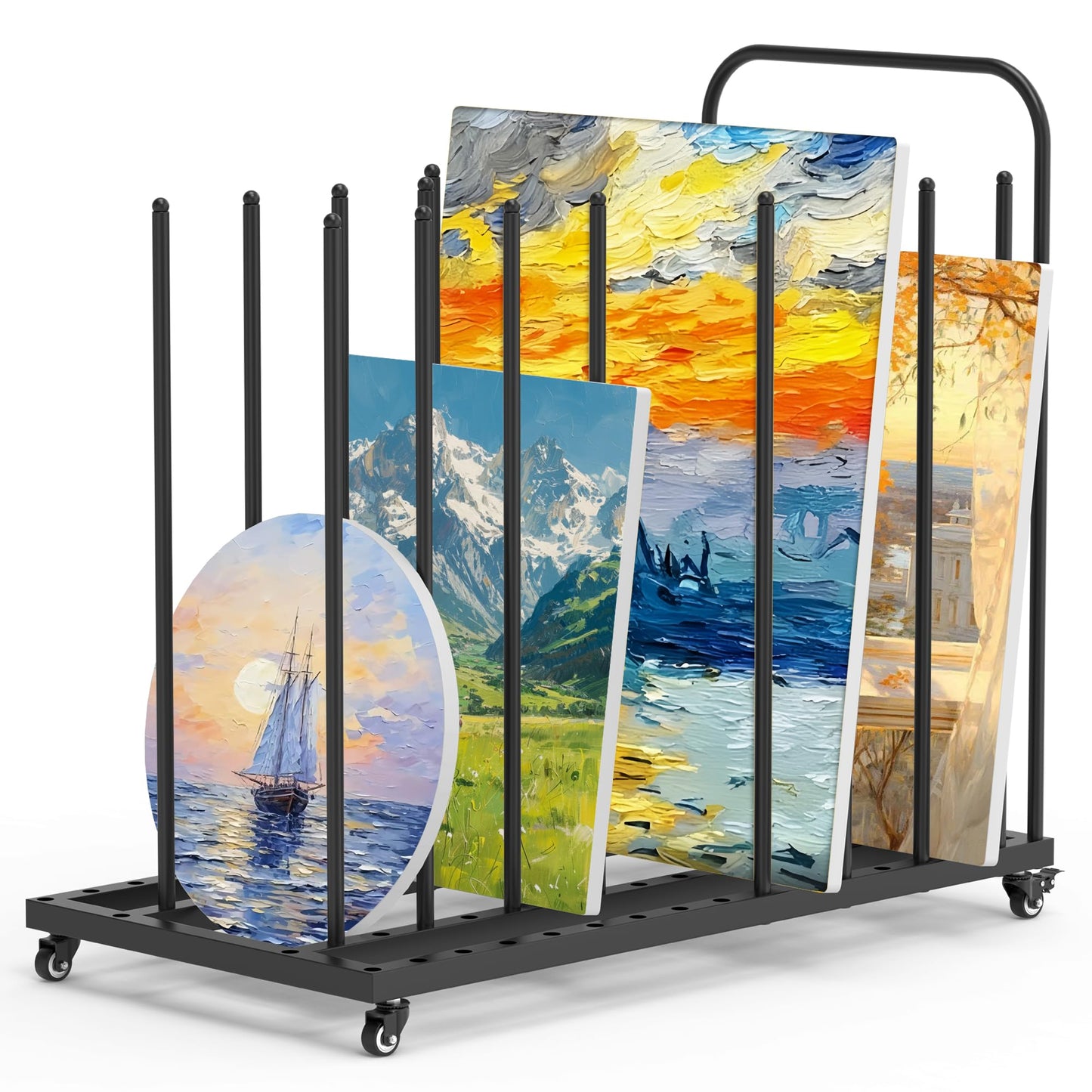 Tredre Art Storage Rack with Locking Wheels, Adjustable Metal Art Drying Painting Rack, Large Canvas Storage Display Stand for Drawing Boards, Panel, Crafts, Art Studio, Classroom and Gallery