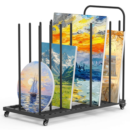 Tredre Art Storage Rack with Locking Wheels, Adjustable Metal Art Drying Painting Rack, Large Canvas Storage Display Stand for Drawing Boards, Panel, Crafts, Art Studio, Classroom and Gallery
