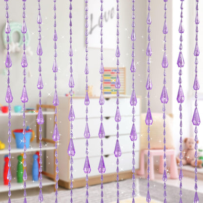GeeComfy Crystal Beaded Curtain 35.5 x 79 Inches 45 Strands Acrylic Hanging Door Beads String Curtain Room Divider for Doorway Window Living Room Bedroom Decor, Wave Pattern - Pink