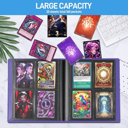 Card Binder, Upgraded 4 Pockets Trading Card Binder for Cards, Mini Collection Card Album, 160 Pockets Mini Card Book Holder - Purple