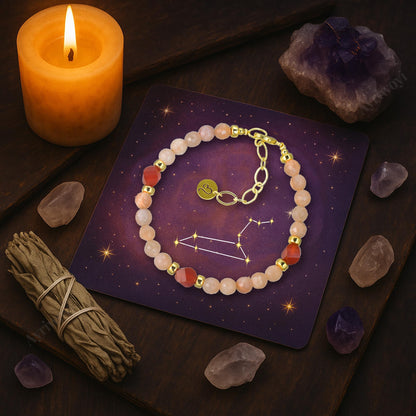 Ayriwoyi Leo Zodiac Bracelet Sunstone Bracelet 12 Constellations Carnelian Crystal Healing Energy Bracelets Astrology Jewelry Gift for Women