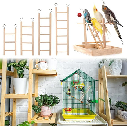 EupHHonycs 4PCS Wooden Ladders for Bird Cages 4 Sizes Wooden Ladder Birds Toys Parrot Step Ladders Cage Hanging Bird Climbing Toys for Parakeets, Parrots, Cockatoo and Lovebirds
