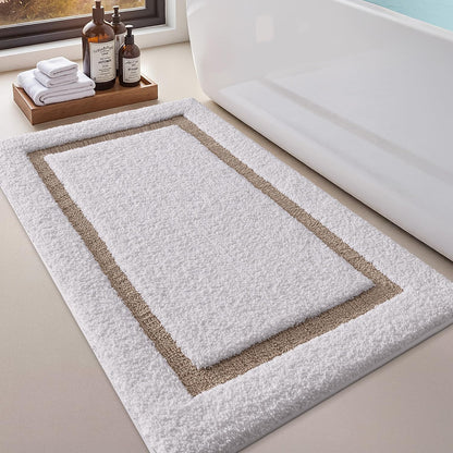 LUMI White Bathroom Rugs, Soft Absorbent Microfiber Bath Mat, Non Slip Washable Bath Rug, Quick Dry Plush Bath Mats for Bathroom for Shower, Bathtub, Floor, White and Beige, 24x36