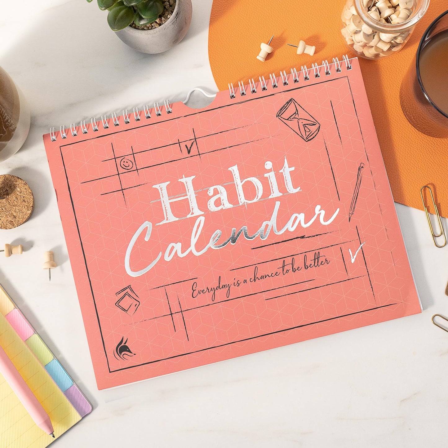 Clever Fox Habit Tracker Calendar – Inspirational Goal Tracker and Habit Calendar for Atomic Habits – Colorful Habit & Goal Planner Journal to Boost Productivity – 24 Months, 10″ x 8″ (Pink)