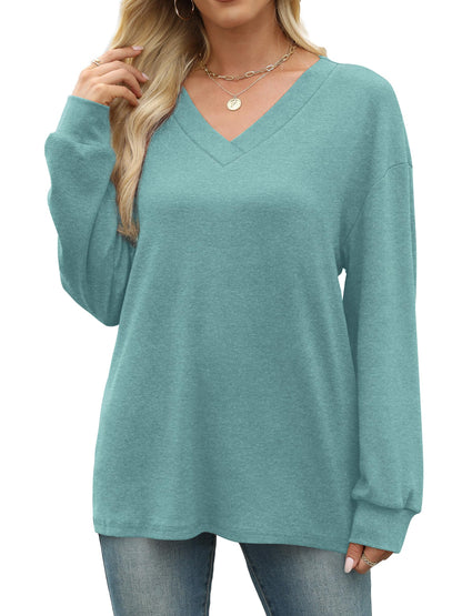 WIHOLL Long Sleeve Shirts for Women V Neck Tops Tunic Fall Winter Sweatshirts 2025 Clothes