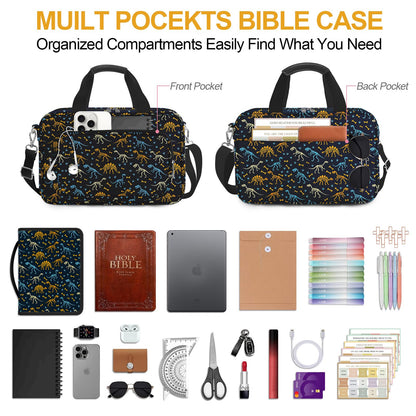 IBOVODI Dinosaur Bible Cover Case for Kids Boys Mens, Large T-rex Bible Carrying Book Case Church Bag Strap Handle Zipper Pocket, Bible Study Supplies Journaling Kit, Highlighters Pens Cross Clips