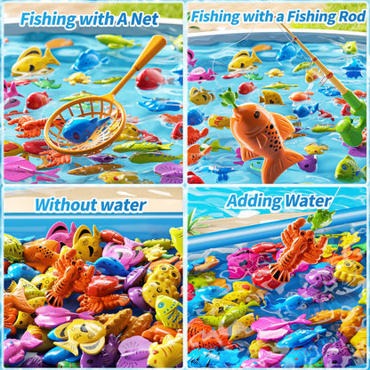 PEADUCK Magnetic Fishing Toys Game Pool Toys Set for Kids 3-5, Water Table Bathtub Toys with Pole Rod Net Plastic Floating Fish, Outdoor Toys for Kids Boys Girls Age 3 4 5 6 7 8 Year Old