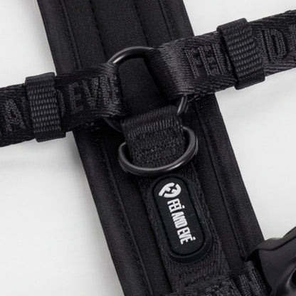 Fei & Eve Moxie H-Shape Dog Harness | Ultra-Lightweight | 3-Leash System for No-Pull Control | Easy On-Off | Adjustable 210D Breathable Nylon | Soft Padded Lining, Black, XS