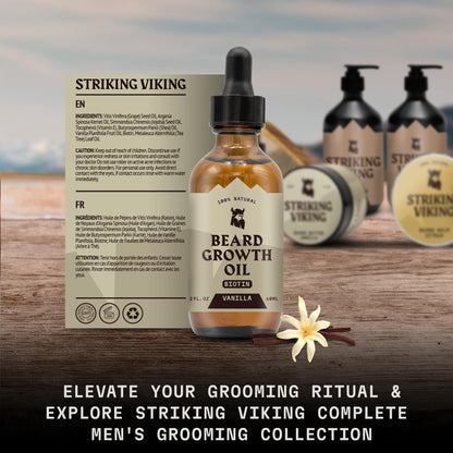 Striking Viking Beard Oil with Biotin for Men - 2 Fl Oz, 1 Pack, Sandalwood - Thickening & Conditioning Beard Growth Oil & Serum with Argan & Jojoba for Hydrated Facial Hair