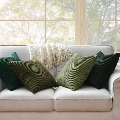 Topfinel Corduroy Throw Pillow Covers Pack of 2 Gray 16"x16" No Insert with Hidden Zipper | Decorative Cushion Covers for Fall, Halloween, Thanksgiving, Christmas Green