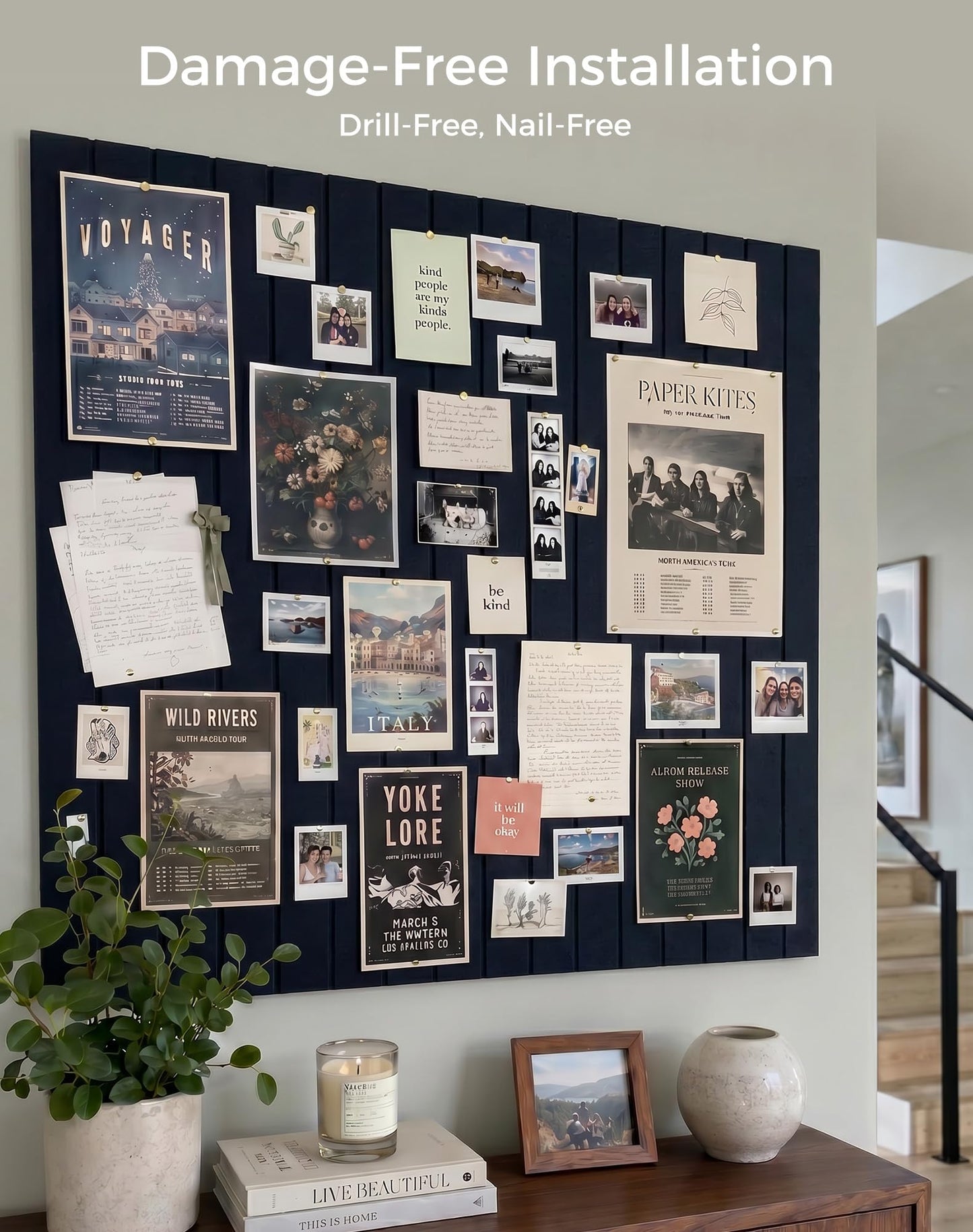 Aothia 12-Pack Felt Bulletin Board Tiles - 48x36 Modular Pin Board for Walls, 0.2" Thick Cork Board Alternative for Office & Classroom, 70 Adhesive Tabs & 40 Pushpins Included (Navy Blue)