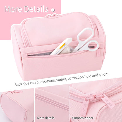 HVOMO Big Capacity Pencil Case High Large Storage Pouch Marker Pen Case Travel Simple Stationery Bag School College Office Organizer for Teens Girls Adults Student（Pink）